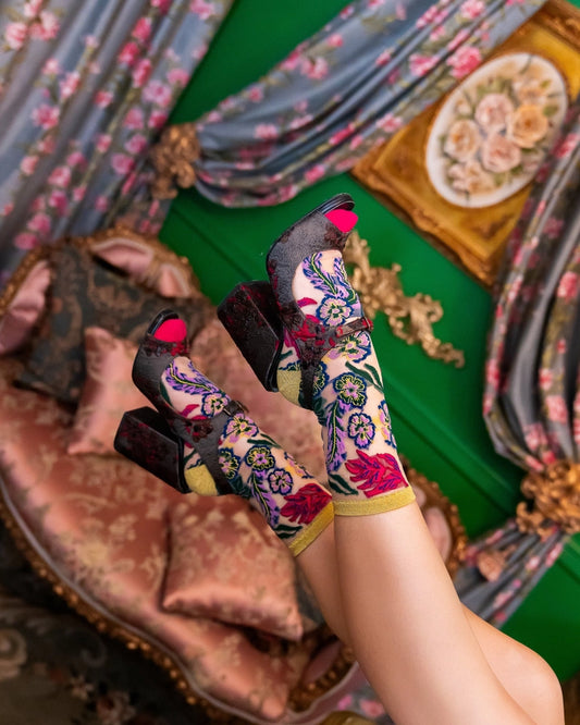 Sock Candy - Festive Floral Sheer Crew Sock  COMING SOON
