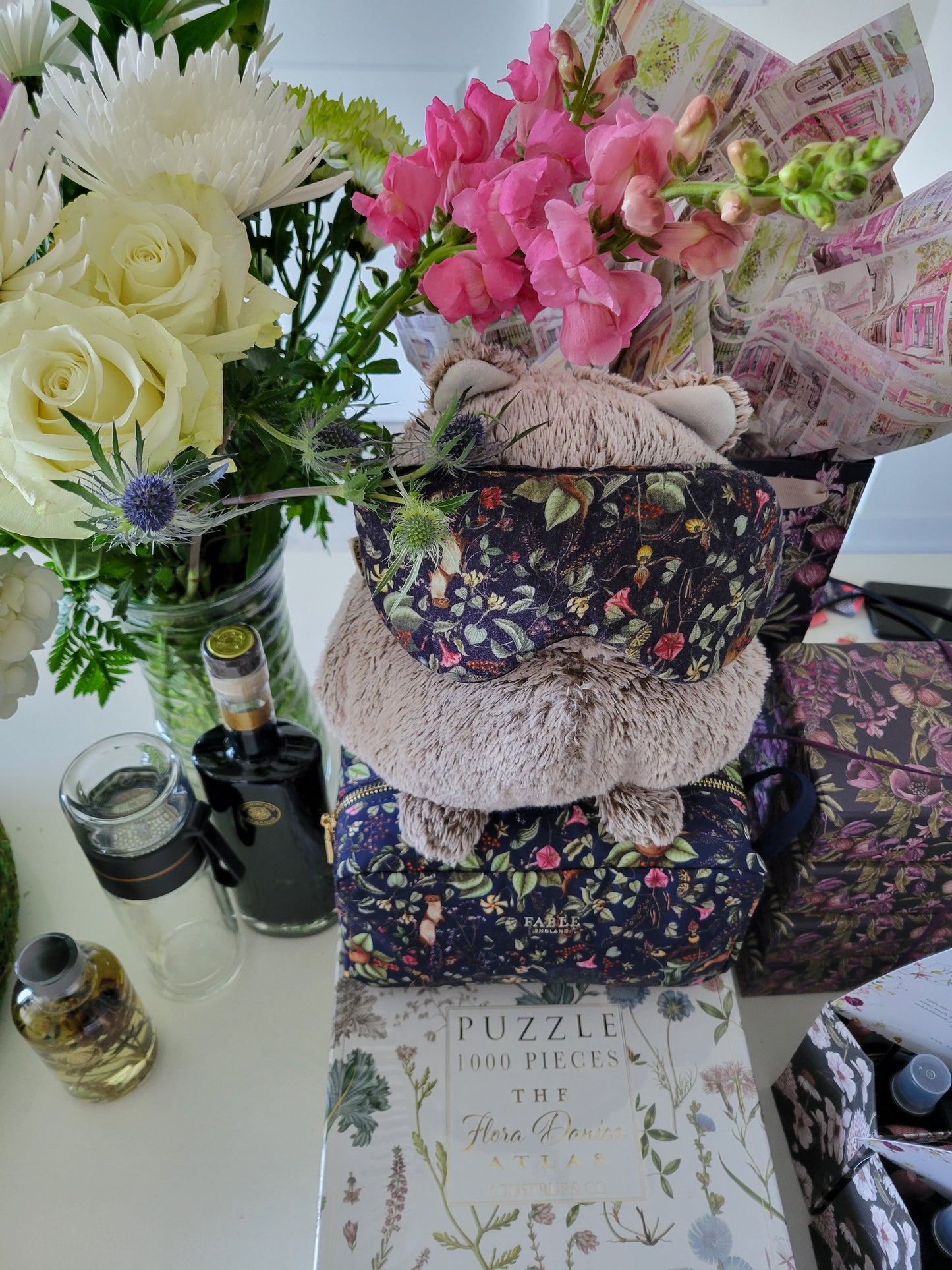 LUXURY BOUTIQUE GIFT 'Take Me Away' - FABLE ENGLAND Navy Forest Garden Cosmetic Bag with matching Forest Garden Sleep Mask