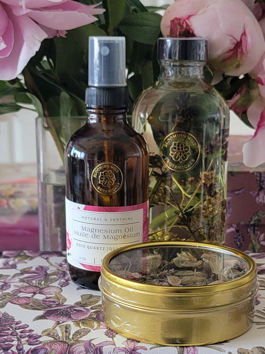LUXURY SPA GIFT BODY CARE 'Serenity' BLOOMING WILD Botanical Bath Oil with Lavender Chamomile and Bergamot, Rose Magnesium Massage Oil, Summer Nights Aromatherapy Perfume Oil