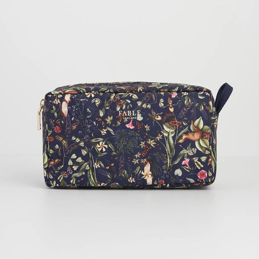 LUXURY TRAVEL GIFT 'Take Me Away' - FABLE ENGLAND Navy Forest Garden Cosmetic Bag with matching Forest Garden Sleep Mask