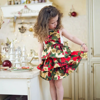 Hortensias Home - Childs Winter Apron Red Christmas Flowers