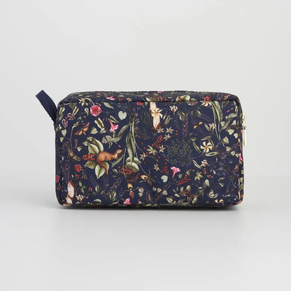 LUXURY BOUTIQUE GIFT 'Take Me Away' - FABLE ENGLAND Navy Forest Garden Cosmetic Bag with matching Forest Garden Sleep Mask
