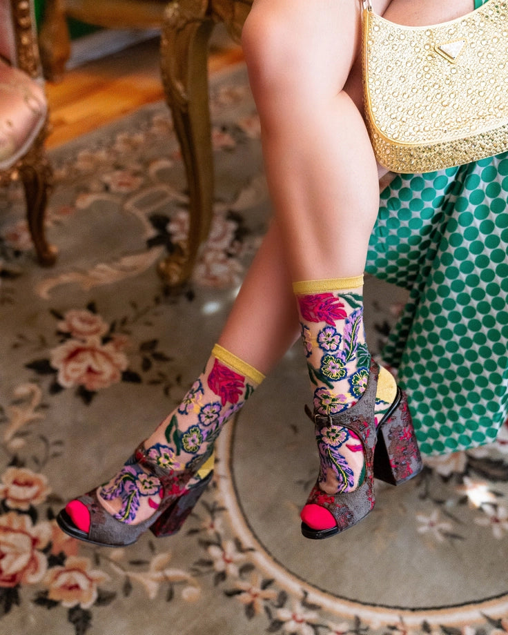 Sock Candy - Festive Floral Sheer Crew Sock  COMING SOON
