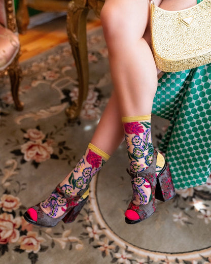 Sock Candy - Festive Floral Sheer Crew Sock  COMING SOON