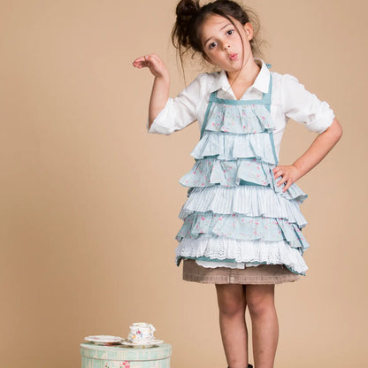 Miss Rose Sister Violet - Powdered Blue Ruffle Floral Kids Apron