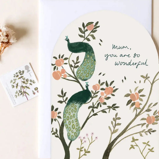 'mum You Are Wonderful' Peacock Card