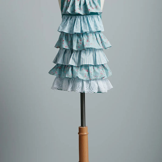 Miss Rose Sister Violet - Powdered Blue Ruffle Floral Kids Apron